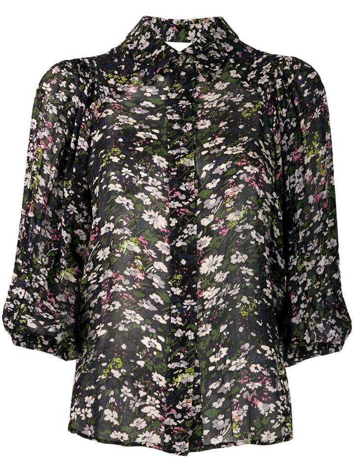 Ganni Floral Print Sheer Shirt - Black