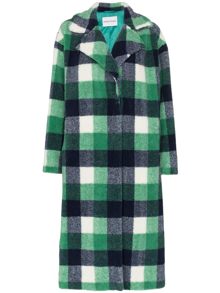 Stand Studio Maria Faux Fur Checked Coat - Green