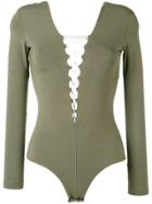 T By Alexander Wang Lace-front Long Sleeve Bodysuit - Green
