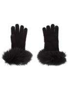 Sofia Cashmere Cuff Detail Gloves, Women's, Black, Fox Fur/cashmere