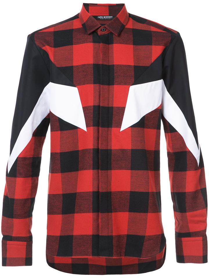Neil Barrett - Panelled Checked Shirt - Men - Cotton - 41, Red, Cotton