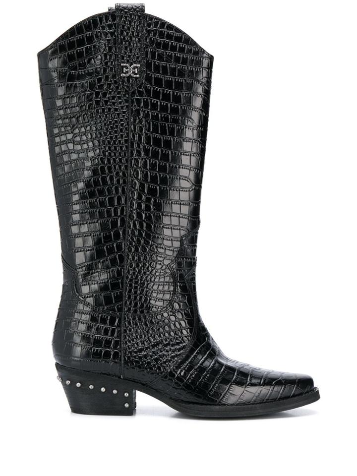 Sam Edelman Crocodile Embossed Cowboy Boots - Black