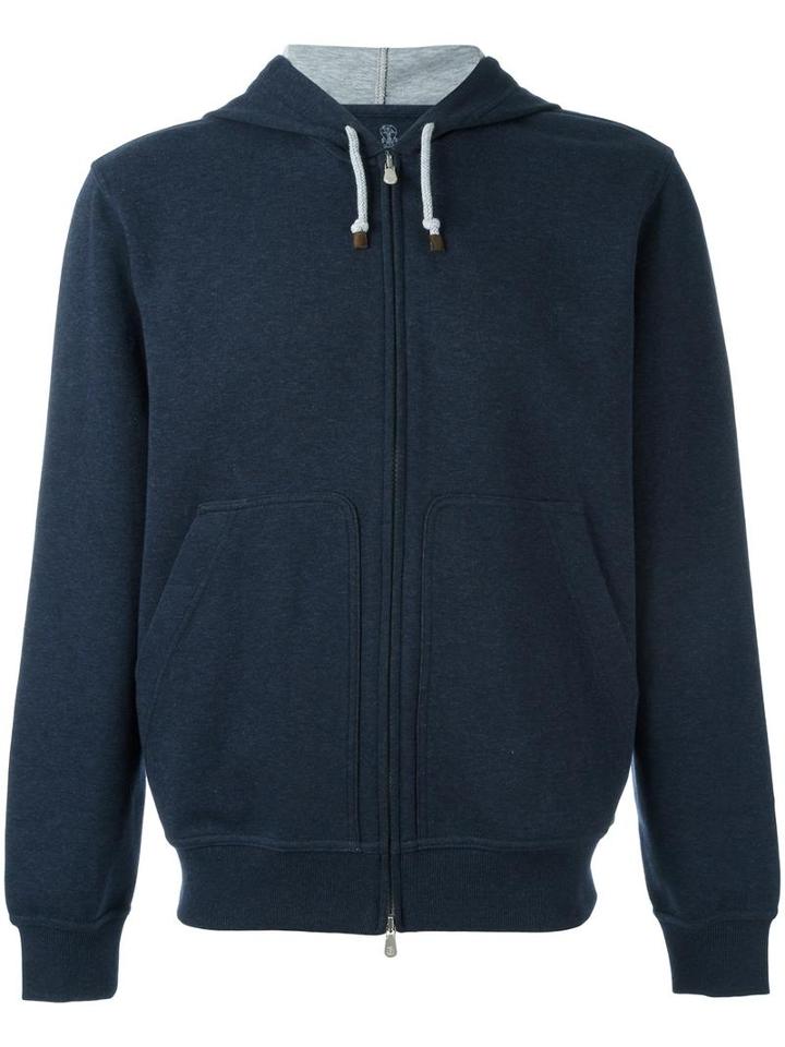 Brunello Cucinelli Zipped Hoodie, Men's, Size: Large, Blue, Polyamide/cotton
