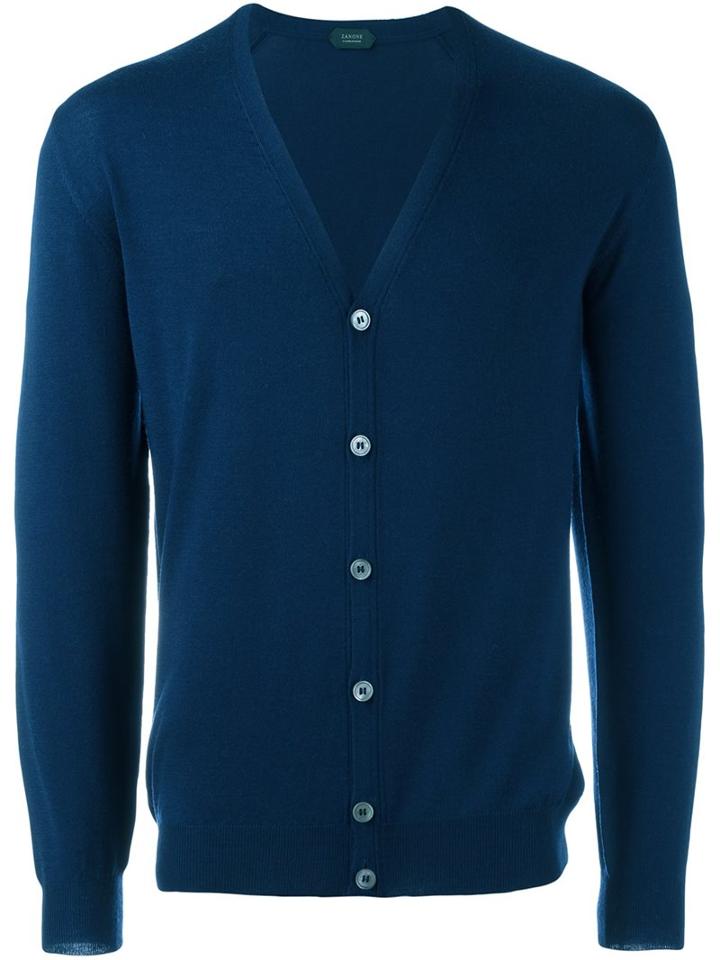 Zanone V-neck Jumper, Men's, Size: 46, Blue, Polyamide/virgin Wool