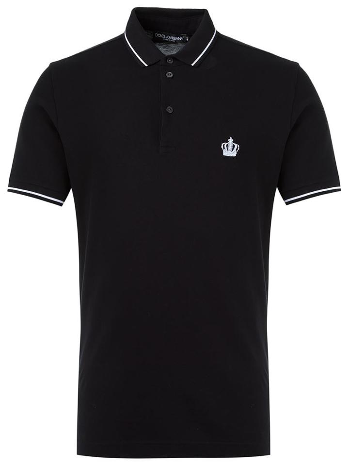 Dolce & Gabbana Embroidered Crown Polo Shirt, Men's, Size: 52, Black, Cotton