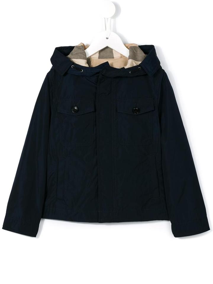 Burberry Kids Hooded Jacket, Boy's, Size: 12 Yrs, Blue