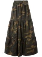 Lédition Camouflage Print Maxi Skirt, Women's, Size: 44, Green, Cotton/spandex/elastane