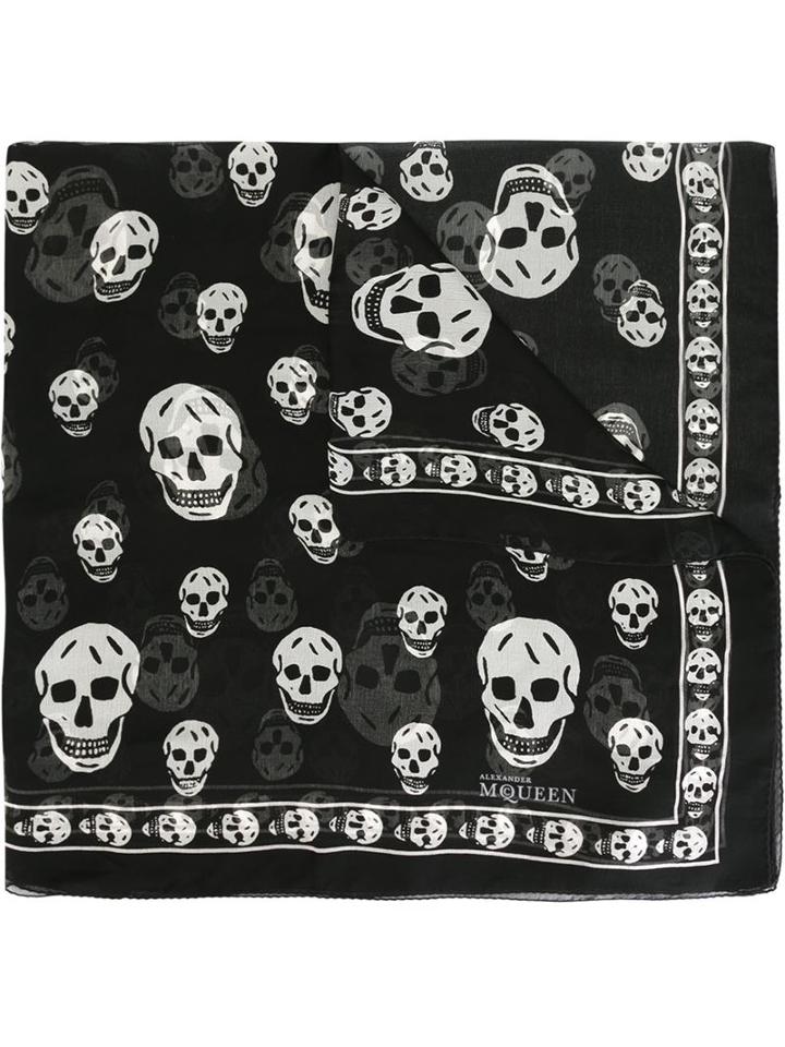 'skull' Scarf, Men's, Black, Silk, Alexander Mcqueen