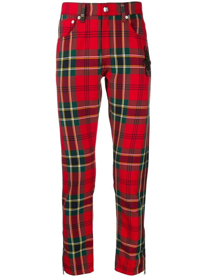 Alexander Mcqueen Embroidered Bug Tartan Trousers