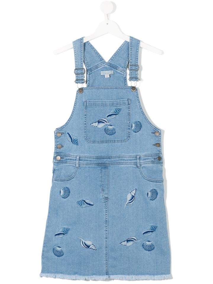 Stella Mccartney Kids Sunflower Shell Embroidered Denim Dress - Blue