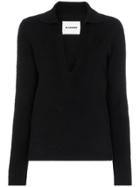 Jil Sander Collared V-neck Knit Jumper - Black