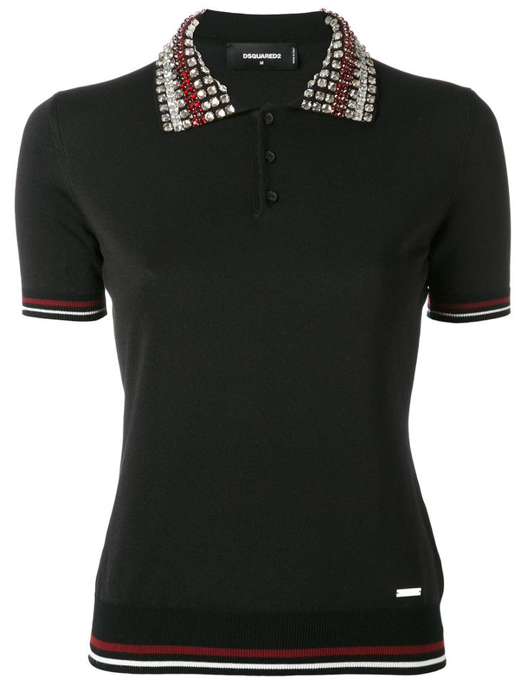 Dsquared2 - Crystal Collar Polo Shirt - Women - Silk/cotton/polyester/viscose - S, Black, Silk/cotton/polyester/viscose