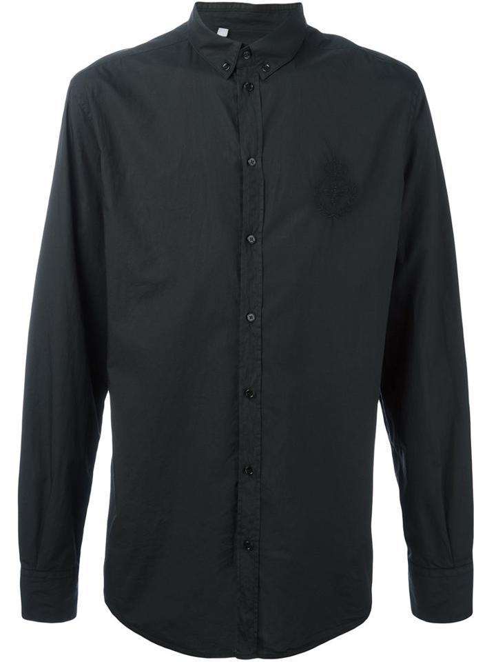 Dolce & Gabbana Embroidered Crown & Bee Shirt, Men's, Size: 40, Black, Cotton