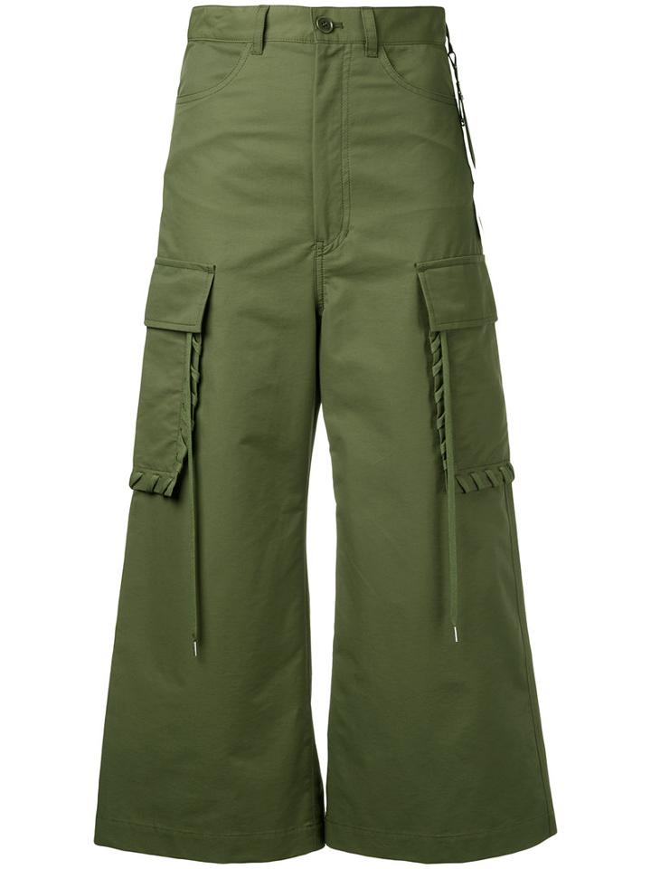G.v.g.v. - Shoe Lace Stitch Cargo Pant Culottes - Women - Cotton/nylon - 36, Green, Cotton/nylon