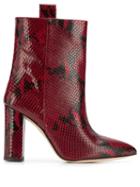 Paris Texas Snakeskin Print Ankle Boots - Red