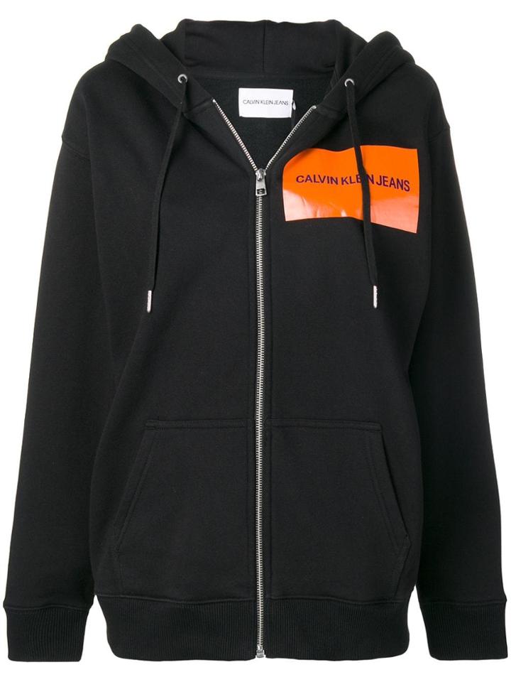 Calvin Klein Jeans Zipped Logo Printed Hoodie - Black