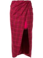 Jonathan Simkhai Windowpane Front Slit Skirt - Red