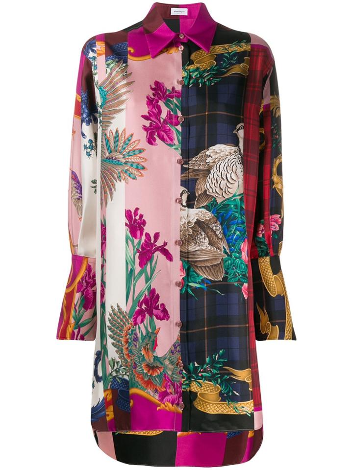 Salvatore Ferragamo Patchwork Long-line Shirt - Pink