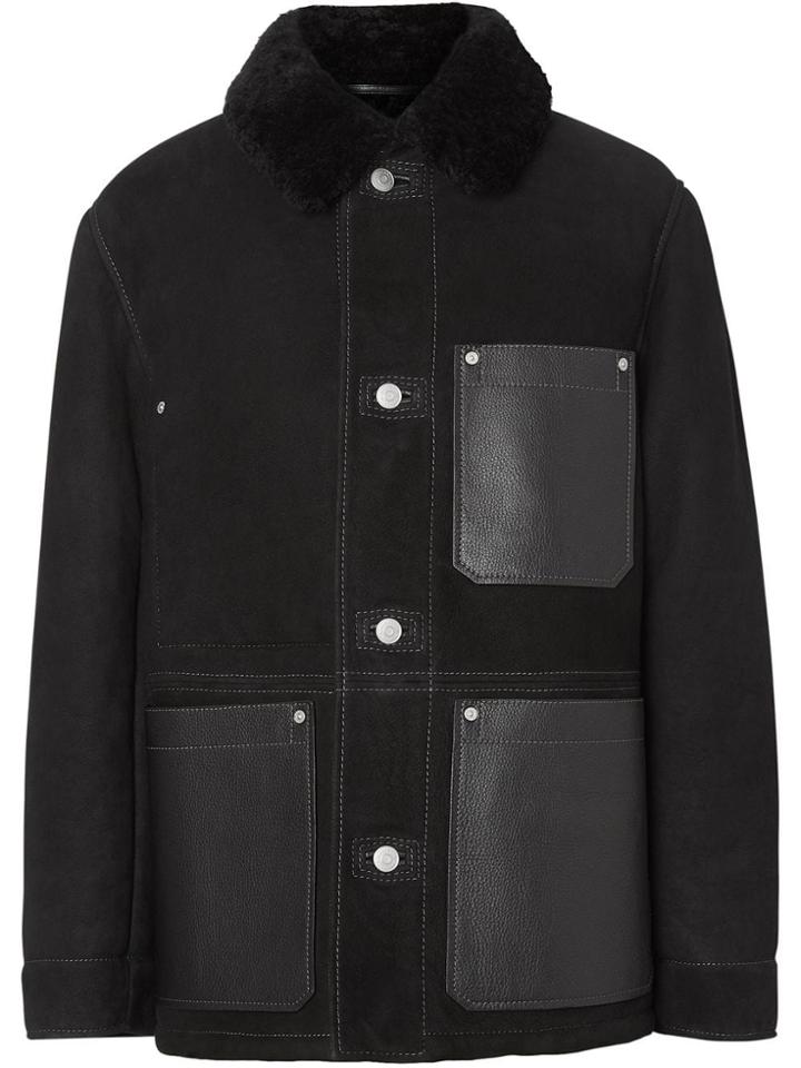Burberry Leather Detail Shearling Workwear Jacket - Black