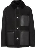 Burberry Leather Detail Shearling Workwear Jacket - Black
