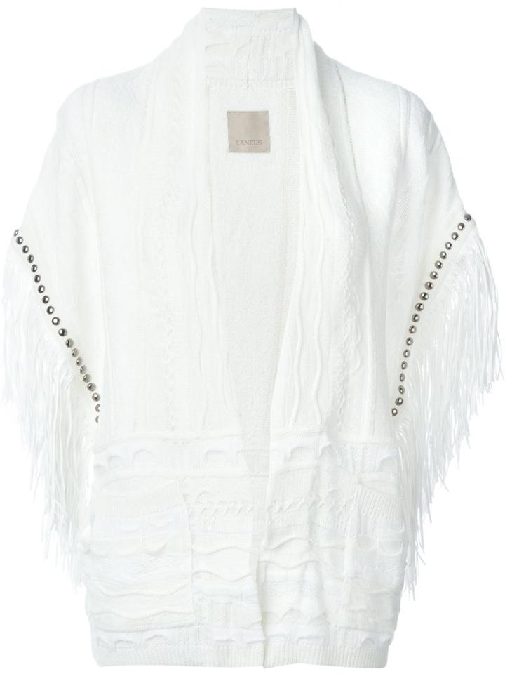 Laneus Studded Fringed Cardigan, Women's, Size: 40, White, Cotton/viscose/acrylic/aluminium