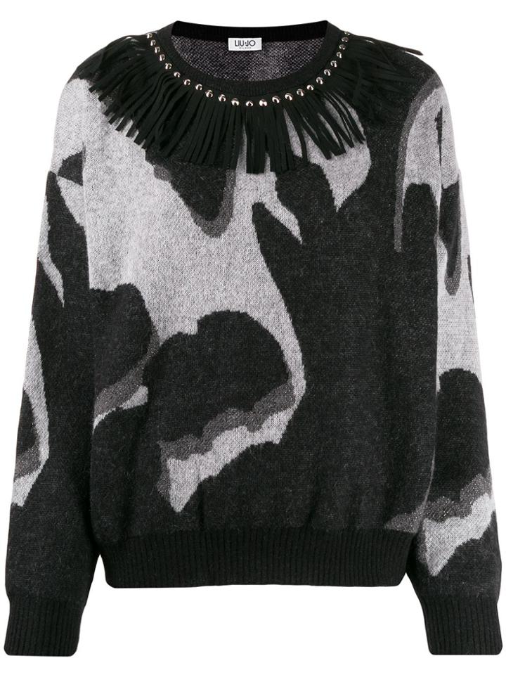Liu Jo Fringe-neck Knit Sweater - Black