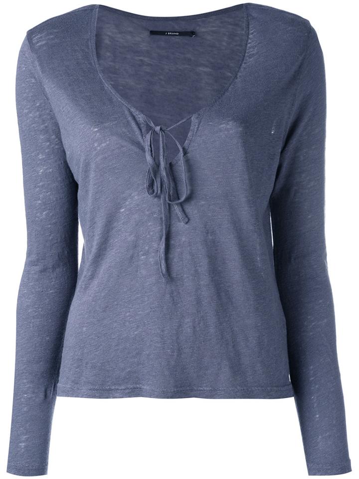 J Brand Front-tie Top, Women's, Size: Medium, Blue, Linen/flax