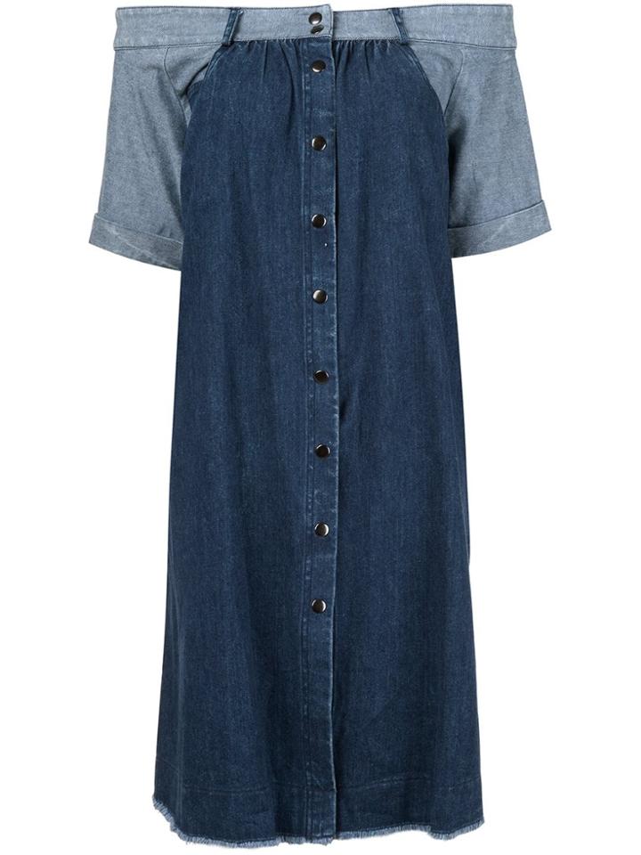 Sea Off-shoulder Denim Dress - Blue