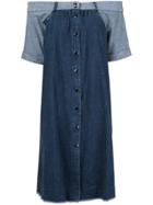 Sea Off-shoulder Denim Dress - Blue