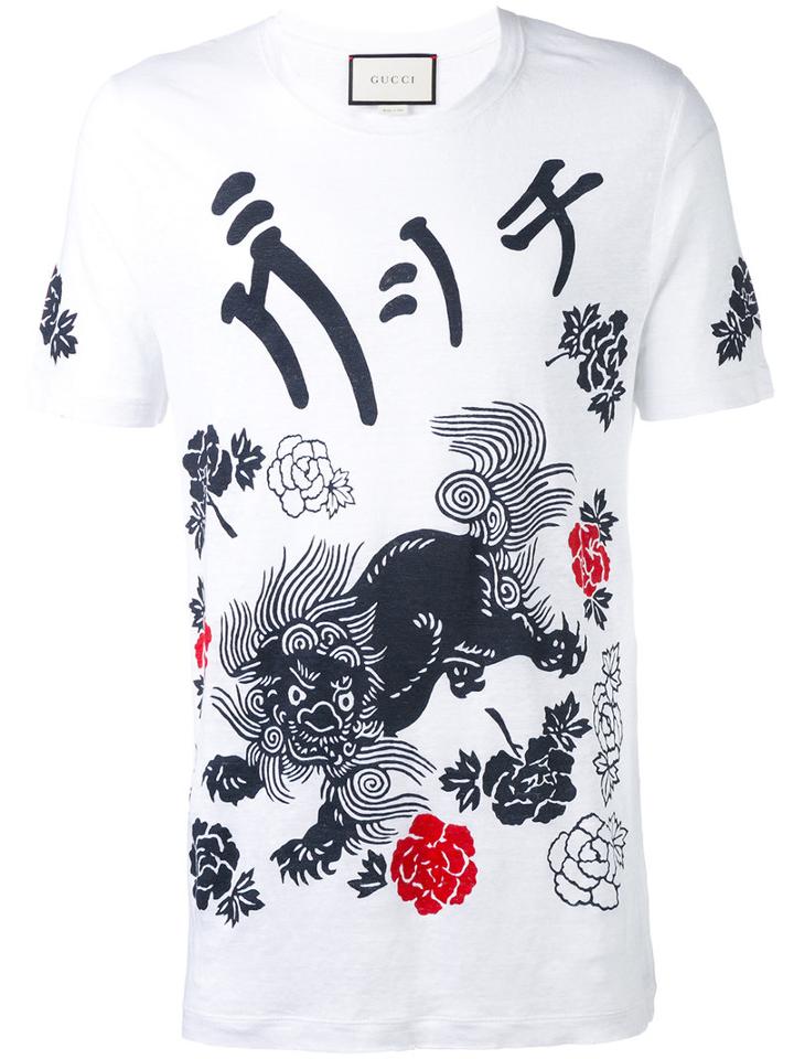 Gucci - L'aveugle Par Amour Dragon T-shirt - Men - Linen/flax - S, White, Linen/flax