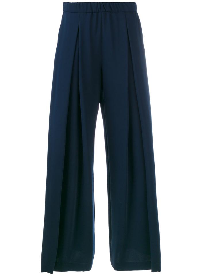 Pleated Palazzo Trousers - Women - Polyester - Xs, Blue, Polyester, P.a.r.o.s.h.
