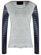 Andrea Bogosian Round Neck Blouse, Women's, Size: G, Grey, Cotton