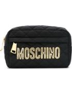 Moschino Quilted Makeup Bag, Women's, Black, Leather/polyamide