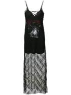 Mcq Alexander Mcqueen Graphic Print Lace Slip Dress - Black