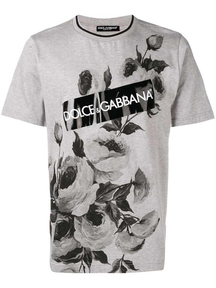 Dolce & Gabbana Floral Logo Print T-shirt - Grey