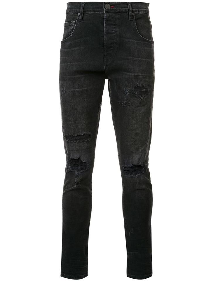 En Noir Distressed Skinny Jeans, Men's, Size: 28, Black, Cotton/spandex/elastane
