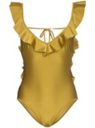 Zimmermann Jaya V-neck Flounce Swimsuit - Yellow