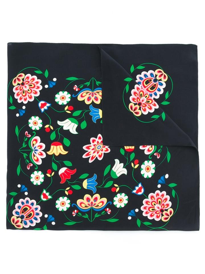 Reinaldo Lourenço - Floral Print Scarf - Women - Silk - One Size, Black, Silk