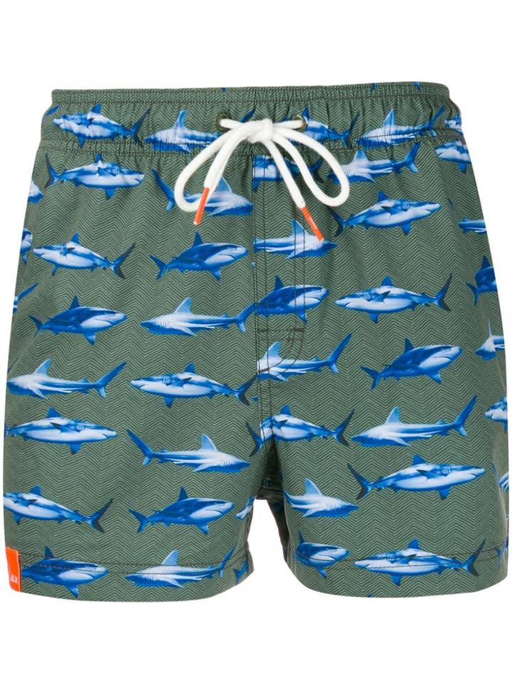 Sun 68 Shark-print Swim Shorts - Green