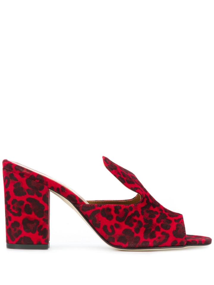 Paris Texas Leopard Print Block Heel Sandals - Red