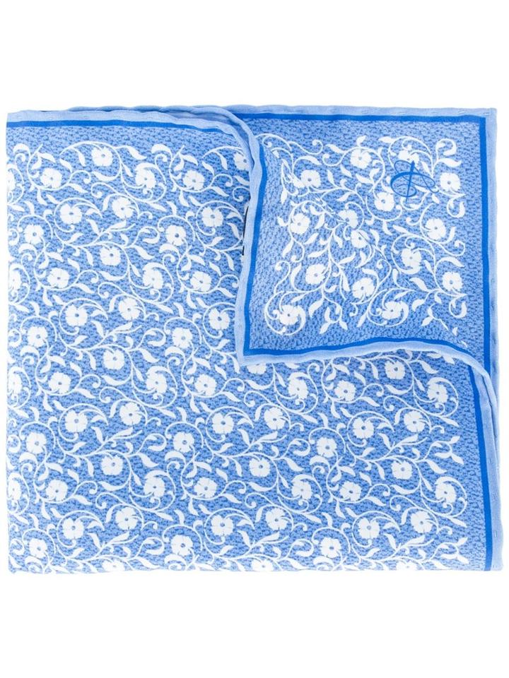 Canali Floral Pattern Pocket Square, Men's, Blue, Silk