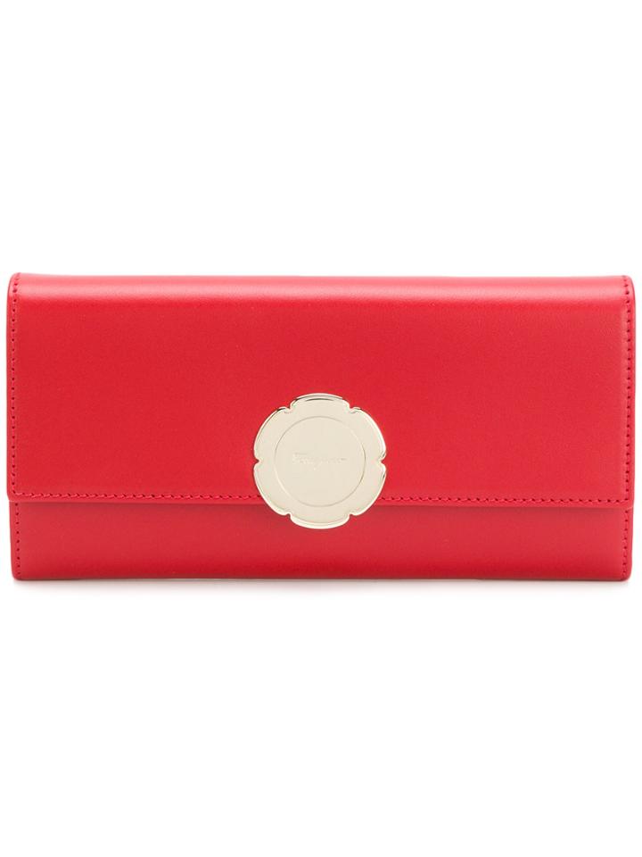 Salvatore Ferragamo Logo Plaque Foldover Wallet - Red