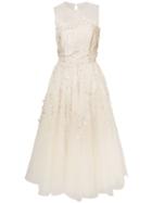 Oscar De La Renta Illusion Neck Fern Embellished Sleeveless Dress -