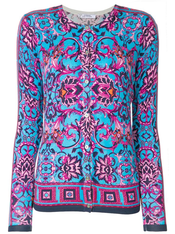 Versace Collection Baroque Print Cardigan - Blue