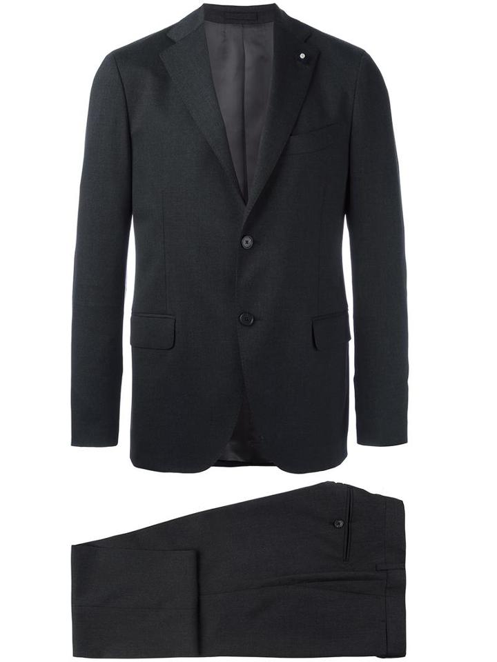 Lardini Flap Pockets Formal Suit, Men's, Size: 52, Grey, Wool/spandex/elastane/viscose/cupro