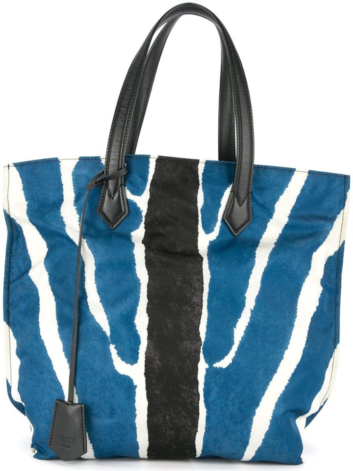 Fendi Vintage Zebra Print Tote Bag - Blue