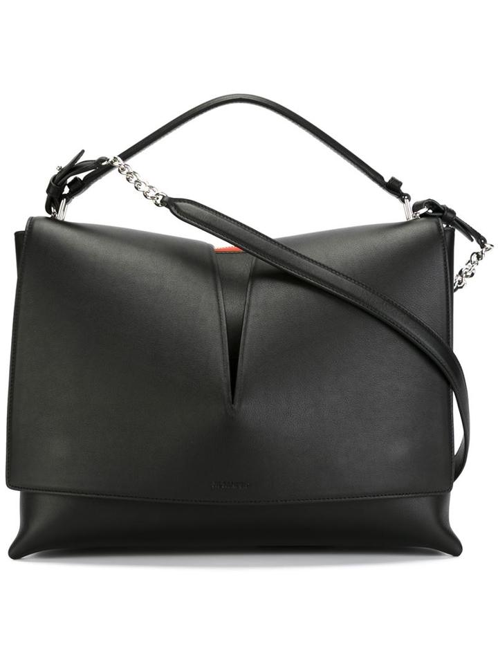 Jil Sander Cut-out Flap Shoulder Bag, Women's, Black, Calf Leather