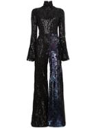 Halpern Flared Sequin Jumpsuit - Black