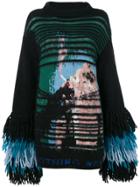 Off-white Jumper With Fringed Sleeves - Black