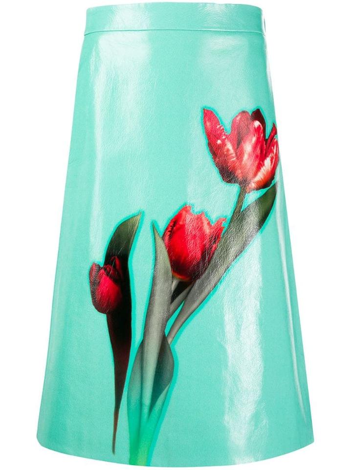 Prada Flower Print A-line Skirt - Green